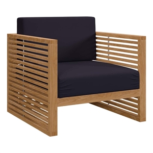 modway carlsbad teak wood & fabric outdoor patio armchair in natural/navy