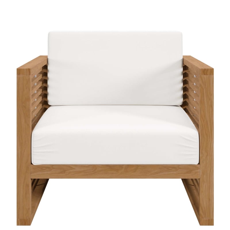 Modway Carlsbad Modern Fabric/Teak Wood Outdoor Armchair in White/Natural