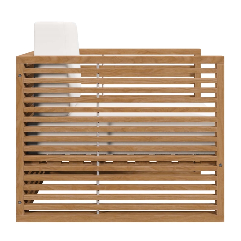 Modway Carlsbad Modern Fabric/Teak Wood Outdoor Armchair in White/Natural
