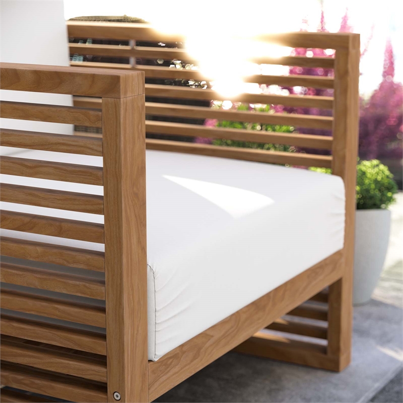 Modway Carlsbad Modern Fabric/Teak Wood Outdoor Armchair in White/Natural