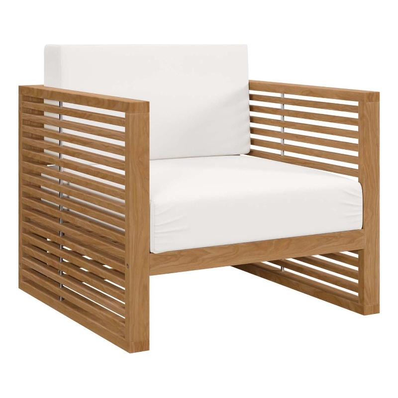 Modway Carlsbad Modern Fabric/Teak Wood Outdoor Armchair in White/Natural
