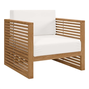 modway carlsbad teak wood & fabric outdoor patio armchair in natural/white