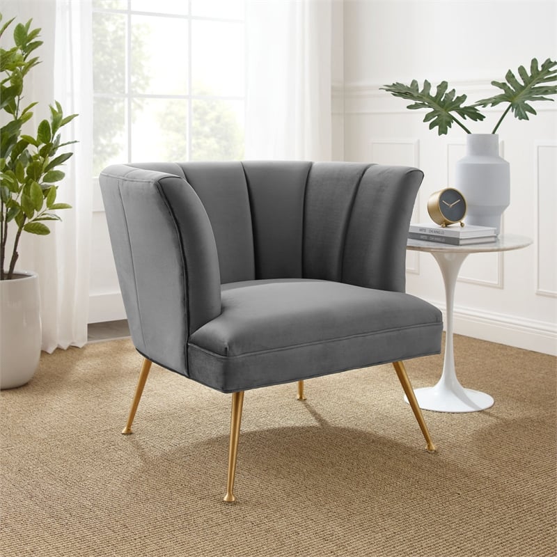 Modway Veronica Modern Channel Tufted Performance Velvet Armchair in Gray