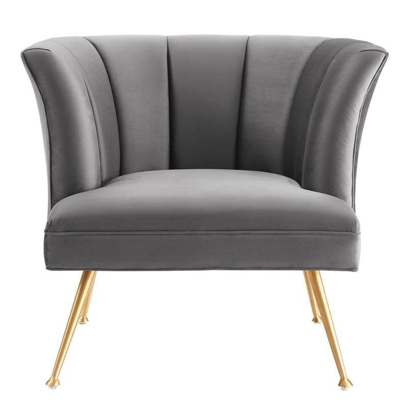 Modway Veronica Modern Channel Tufted Performance Velvet Armchair in Gray