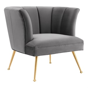 Modway Veronica Modern Channel Tufted Performance Velvet Armchair in Gray