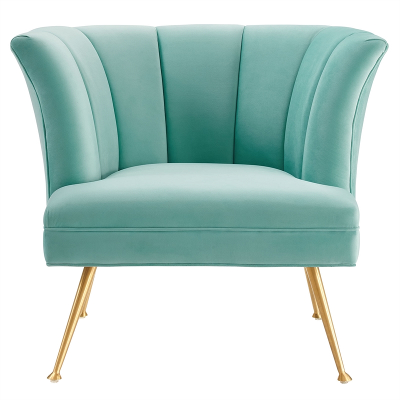 Modway Veronica Modern Channel Tufted Performance Velvet Armchair in Mint Blue