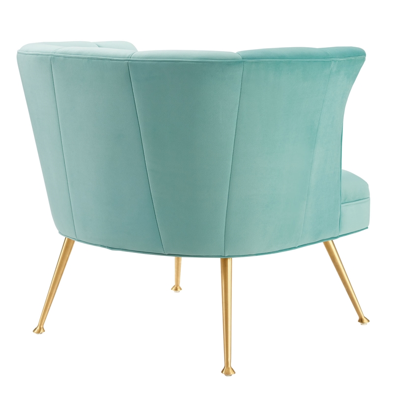 Modway Veronica Modern Channel Tufted Performance Velvet Armchair in Mint Blue