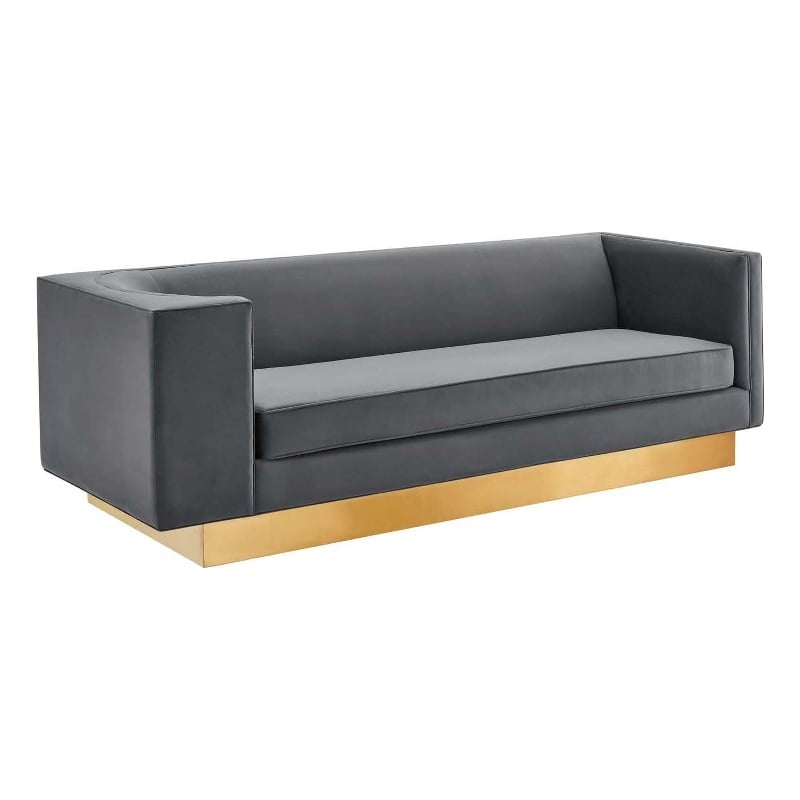 Modway Eminence Modern Performance Velvet Upholstered Sofa in Gray/Gold