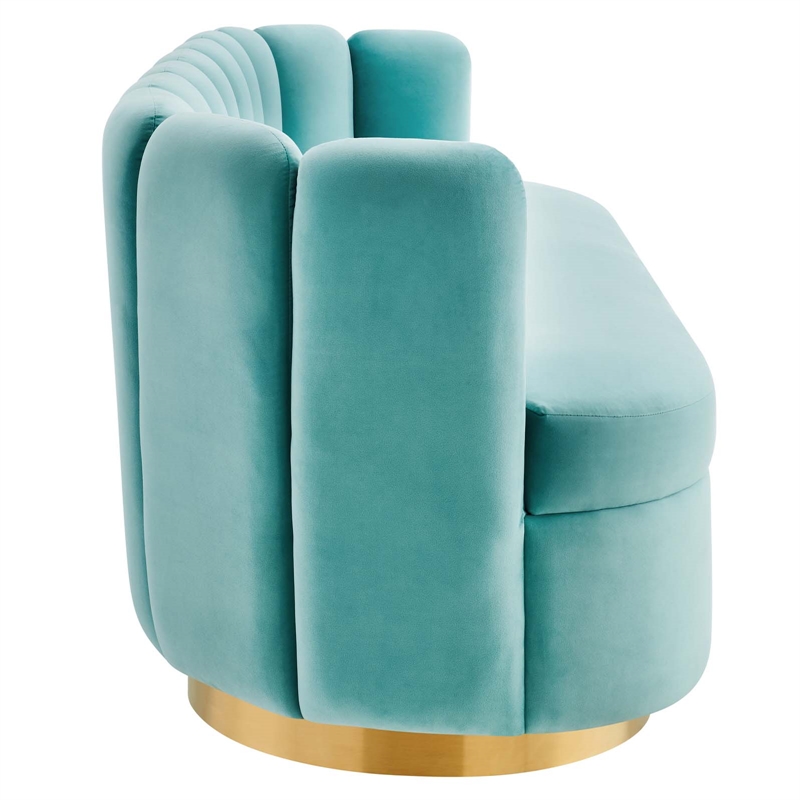 Modway Victoria Modern Tufted Performance Velvet Sofa in Mint Blue/Gold