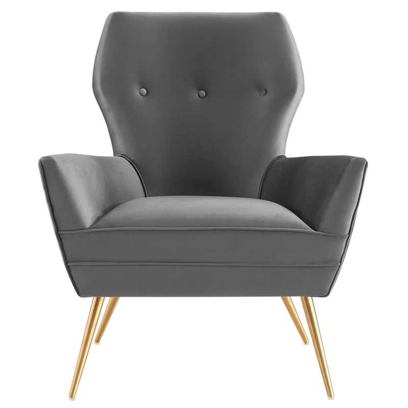 Modway Renata Modern Tufted Performance Velvet Armchair in Gray/Gold