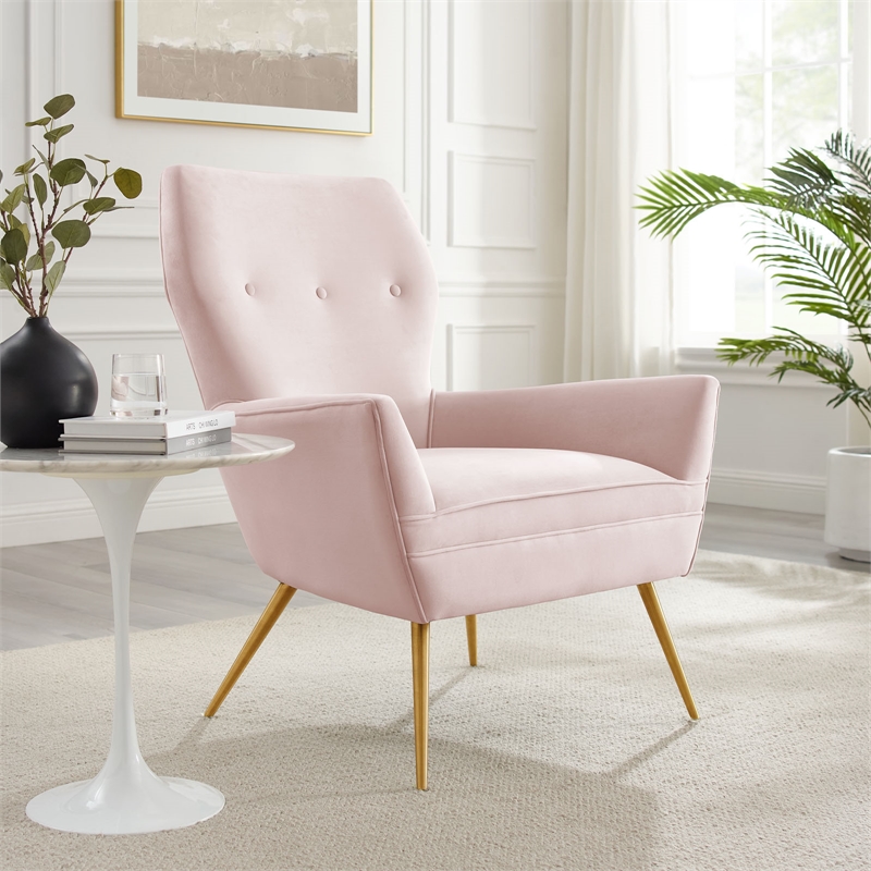 Modway Renata Modern Tufted Performance Velvet Armchair in Pink/Gold