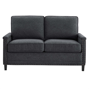 modway ashton upholstered modern fabric loveseat with nailheads in charcoal