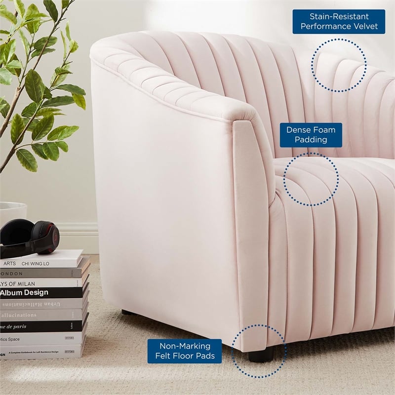 Modway Announce Modern Performance Velvet Tufted Armchair in Pink