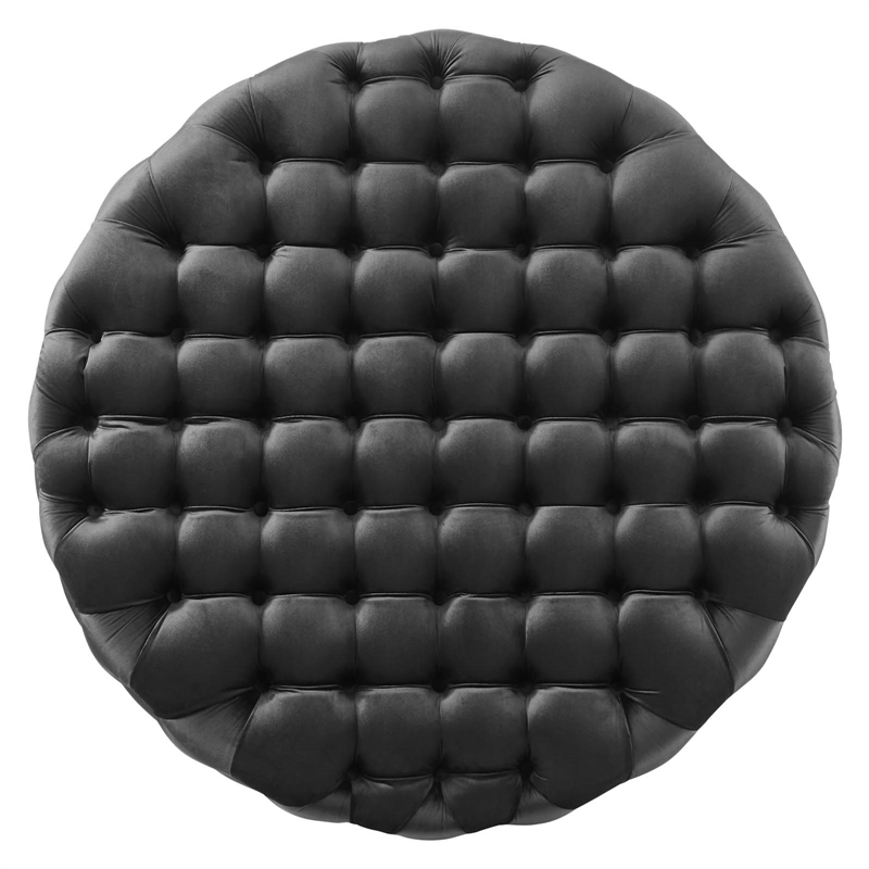 Modway Amour Modern Button Tufted Round Velvet Ottoman in Black