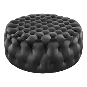 Modway Amour Modern Button Tufted Round Velvet Ottoman in Black