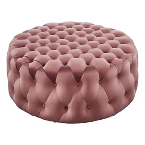 Modway Amour Modern Button Tufted Round Velvet Ottoman in Dusty Rose Pink