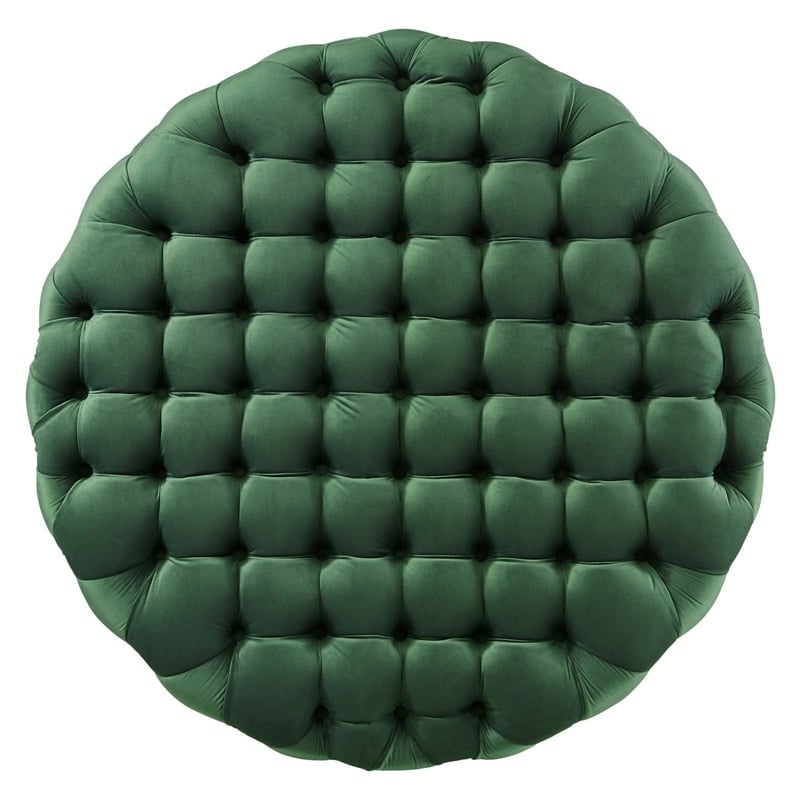 Modway Amour Modern Button Tufted Round Velvet Ottoman in Emerald Green