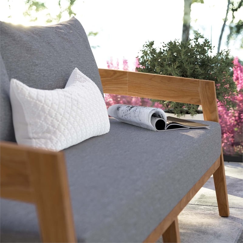 Modway Brisbane Modern Teak Wood/Fabric Patio Loveseat in Gray/Natural