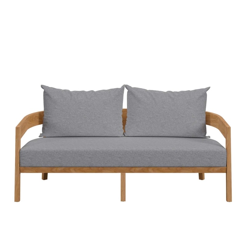 Modway Brisbane Modern Teak Wood/Fabric Patio Loveseat in Gray/Natural