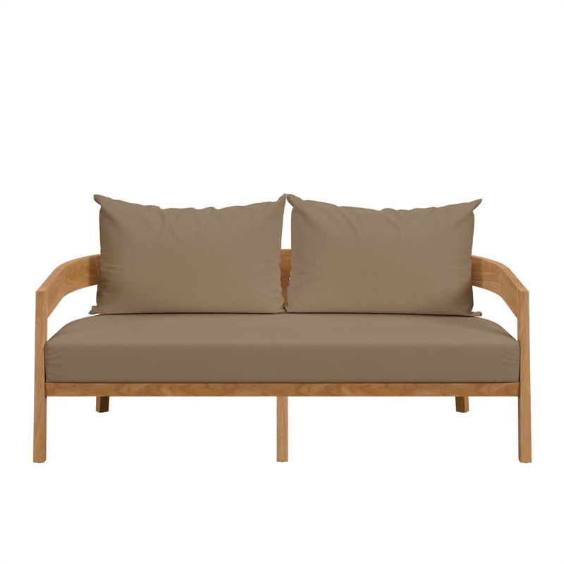 Modway Brisbane Modern Teak Wood/Fabric Patio Loveseat in Light Brown/Natural