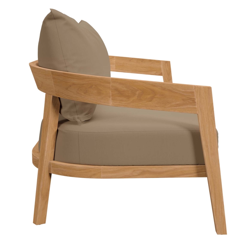 Modway Brisbane Modern Teak Wood/Fabric Patio Loveseat in Light Brown/Natural