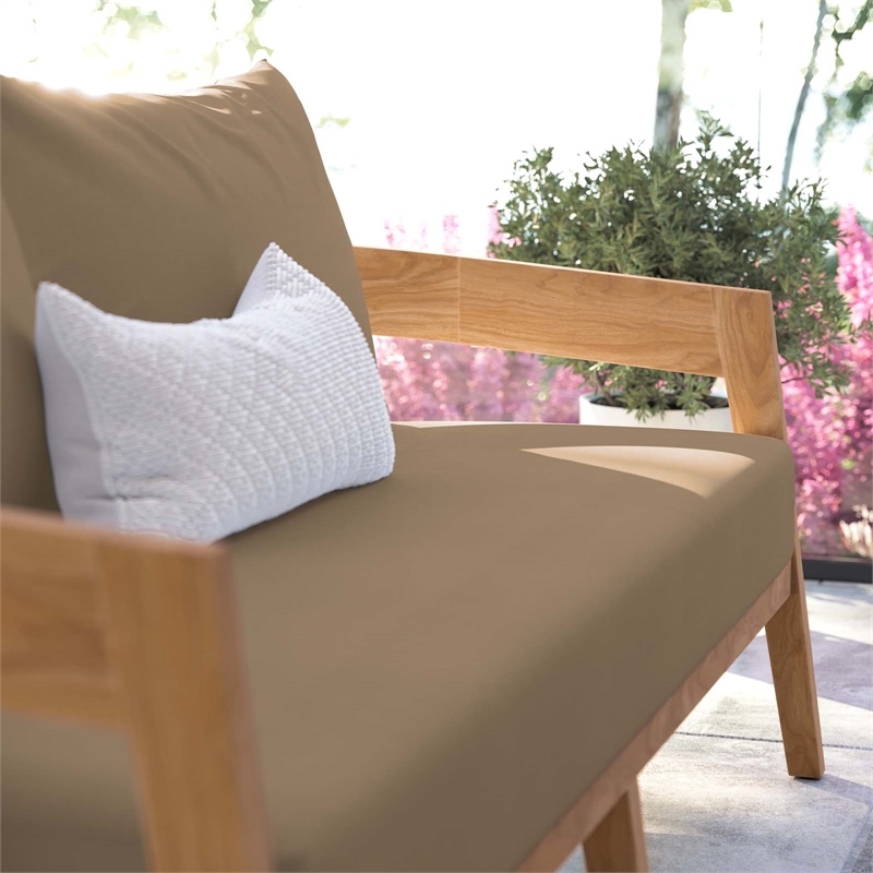 Modway Brisbane Modern Teak Wood/Fabric Patio Loveseat in Light Brown/Natural