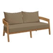 Modway Brisbane Modern Teak Wood/Fabric Patio Loveseat in Light Brown/Natural
