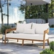 Modway Brisbane Modern Teak Wood/Fabric Patio Loveseat in White/Natural