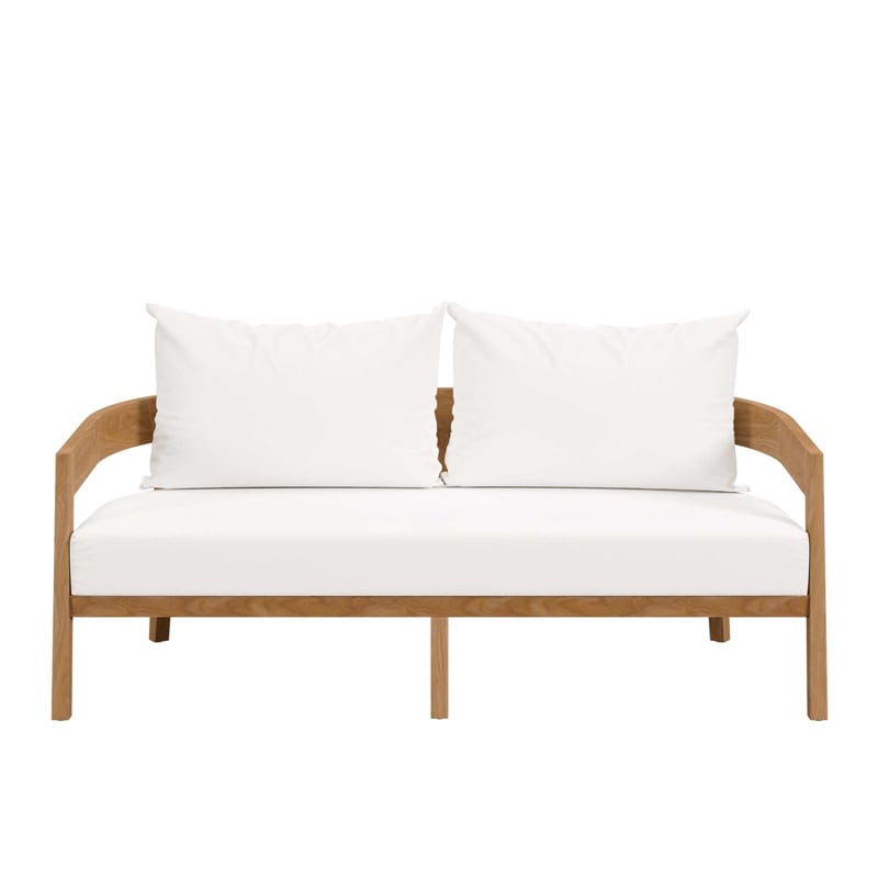 Modway Brisbane Modern Teak Wood/Fabric Patio Loveseat in White/Natural