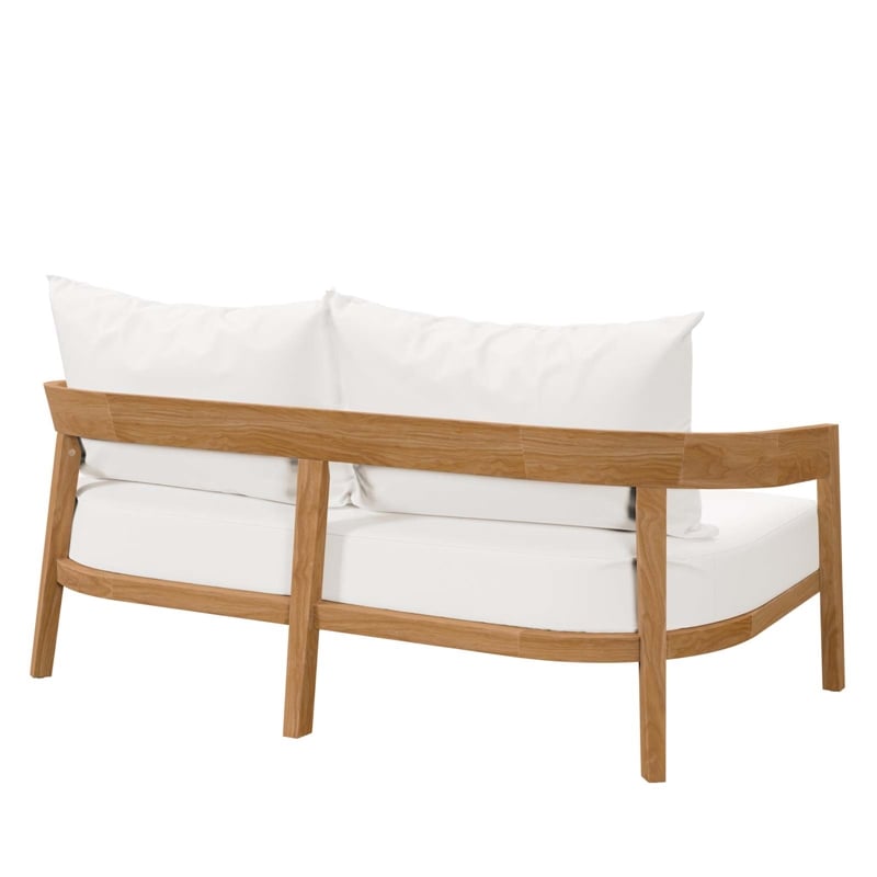 Modway Brisbane Modern Teak Wood/Fabric Patio Loveseat in White/Natural