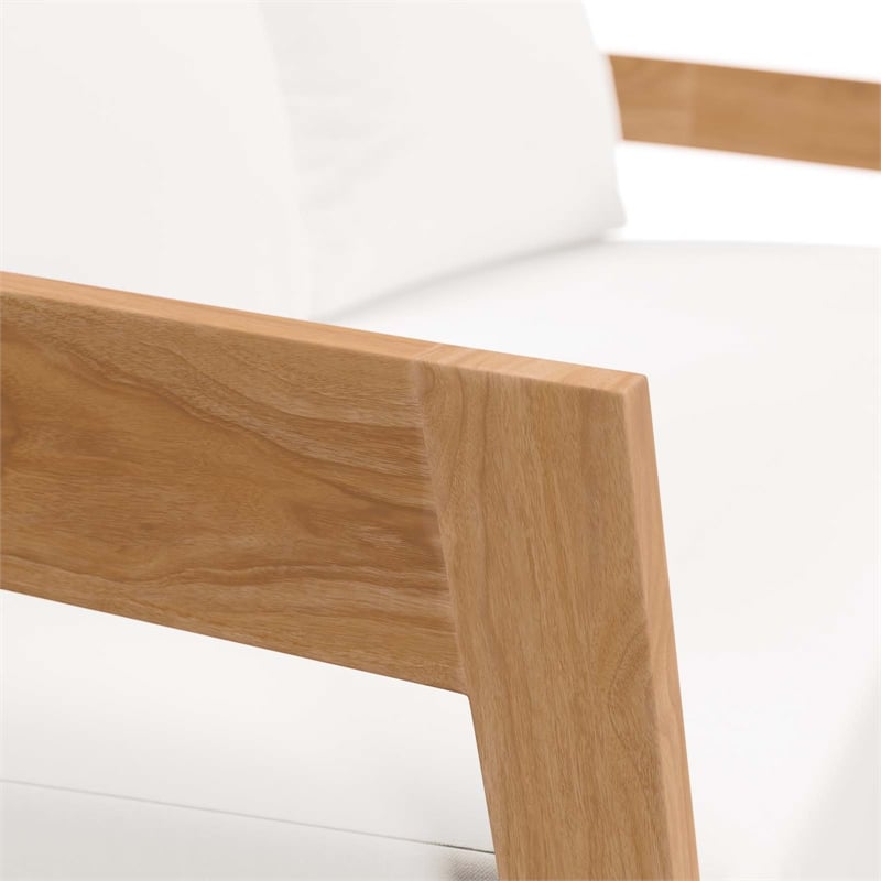 Modway Brisbane Modern Teak Wood/Fabric Patio Loveseat in White/Natural