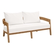 Modway Brisbane Modern Teak Wood/Fabric Patio Loveseat in White/Natural