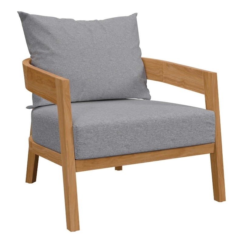 Modway Brisbane Modern Fabric/Teak Wood Outdoor Armchair in Gray/Natural