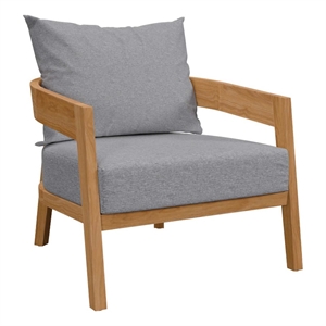 modway brisbane teak wood & fabric outdoor patio armchair in natural/gray