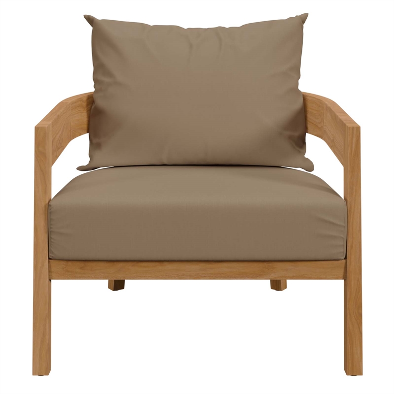 Modway Brisbane Modern Fabric/Teak Wood Outdoor Armchair in Light Brown/Natural