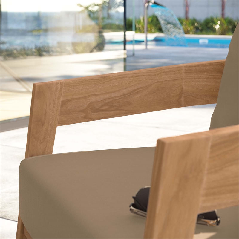 Modway Brisbane Modern Fabric/Teak Wood Outdoor Armchair in Light Brown/Natural