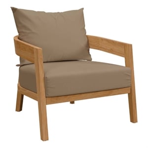 Modway Brisbane Modern Fabric/Teak Wood Outdoor Armchair in Light Brown/Natural