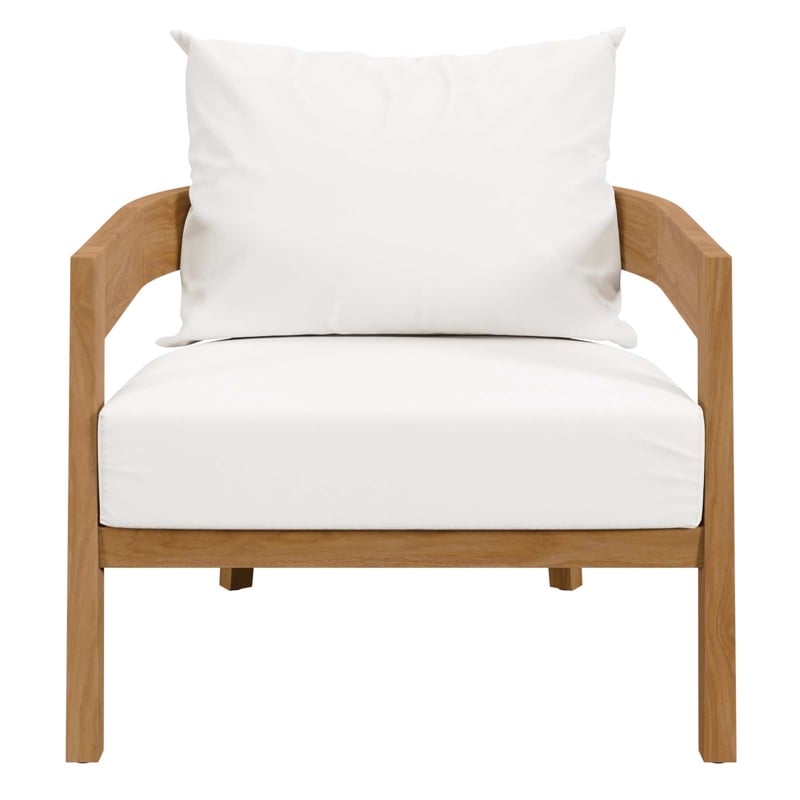 Modway Brisbane Modern Fabric/Teak Wood Outdoor Armchair in White/Natural