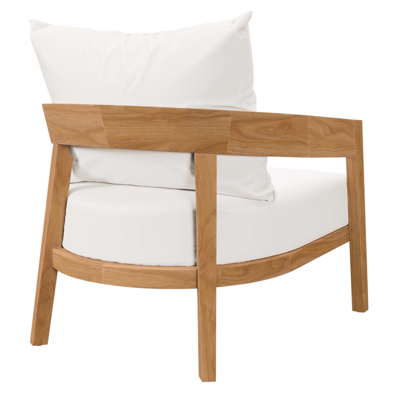 Modway Brisbane Modern Fabric/Teak Wood Outdoor Armchair in White/Natural