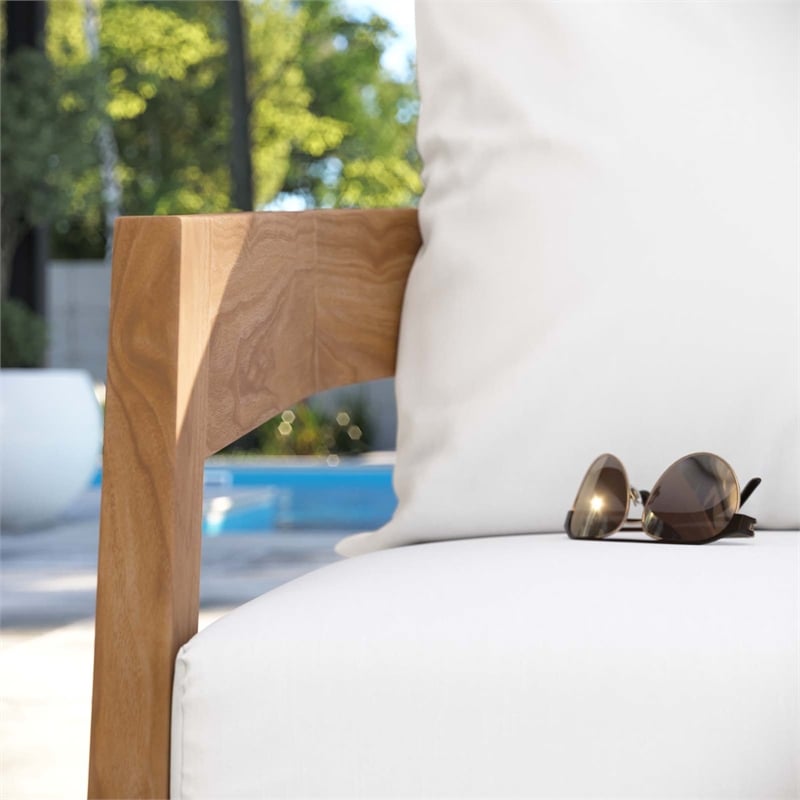 Modway Brisbane Modern Fabric/Teak Wood Outdoor Armchair in White/Natural