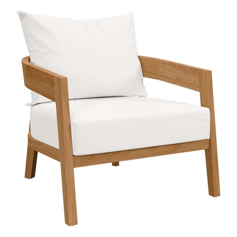 Modway Brisbane Modern Fabric/Teak Wood Outdoor Armchair in White/Natural
