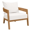 Modway Brisbane Modern Fabric/Teak Wood Outdoor Armchair in White/Natural