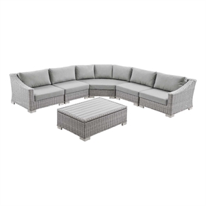 modway conway 6-piece rattan & fabric outdoor sectional sofa set in light gray