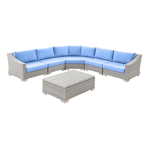 modway conway 6-piece rattan & fabric outdoor sectional sofa set in gray/blue