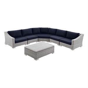 modway conway 6-piece rattan & fabric outdoor sectional sofa set in gray/navy