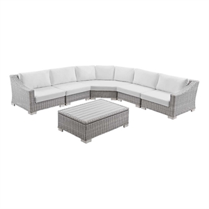 modway conway 6-piece rattan & fabric outdoor sectional sofa set in gray/white