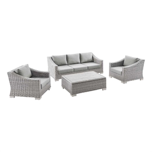 modway conway 4-piece rattan & fabric outdoor patio furniture set in light gray
