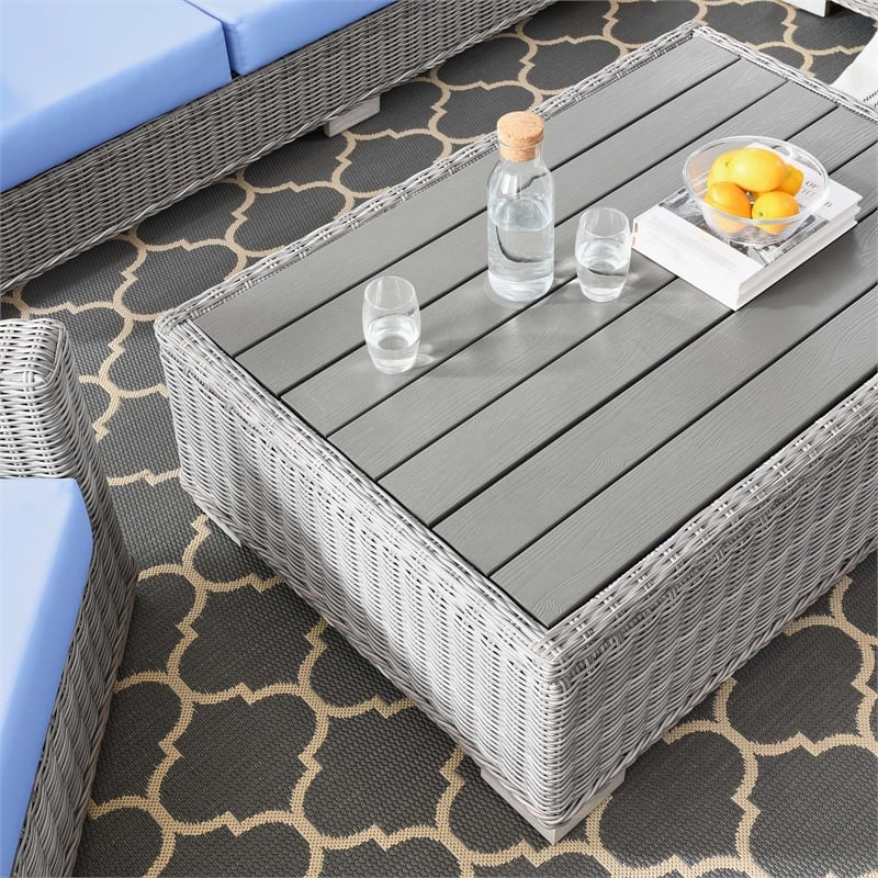Modway Conway 4-Piece Fabric & Rattan Outdoor Furniture Set in Light Gray/Blue
