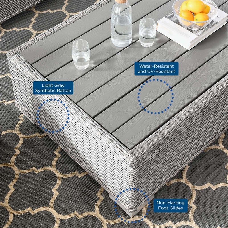 Modway Conway 4-Piece Fabric & Rattan Outdoor Furniture Set in Light Gray/Blue