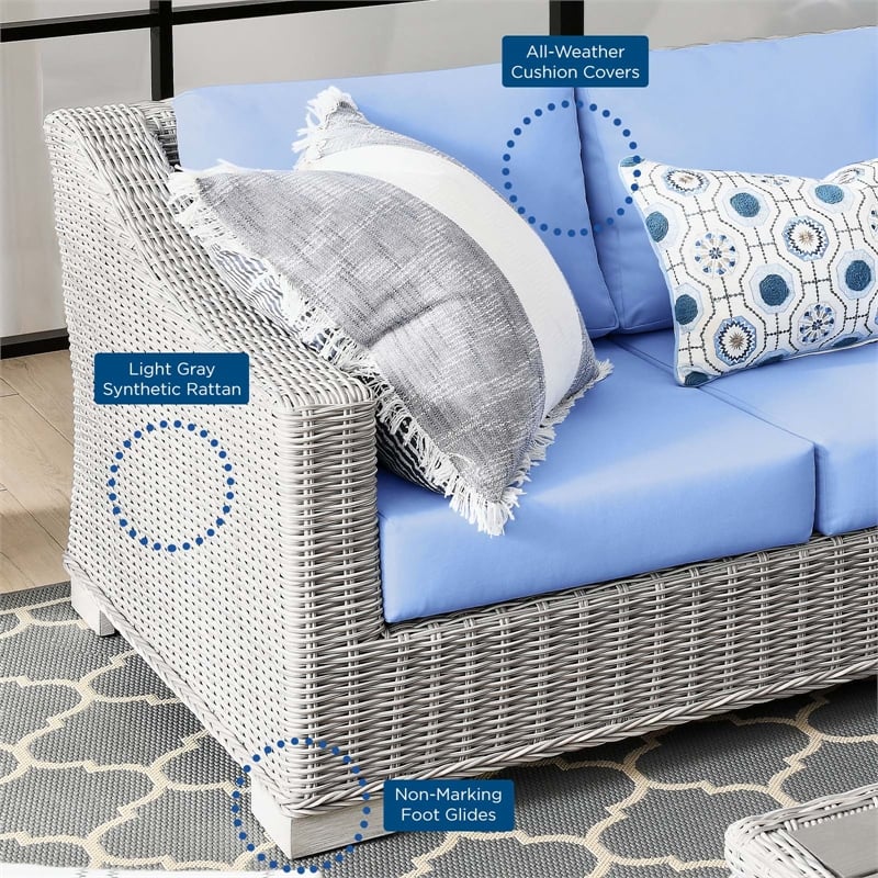 Modway Conway 4-Piece Fabric & Rattan Outdoor Furniture Set in Light Gray/Blue